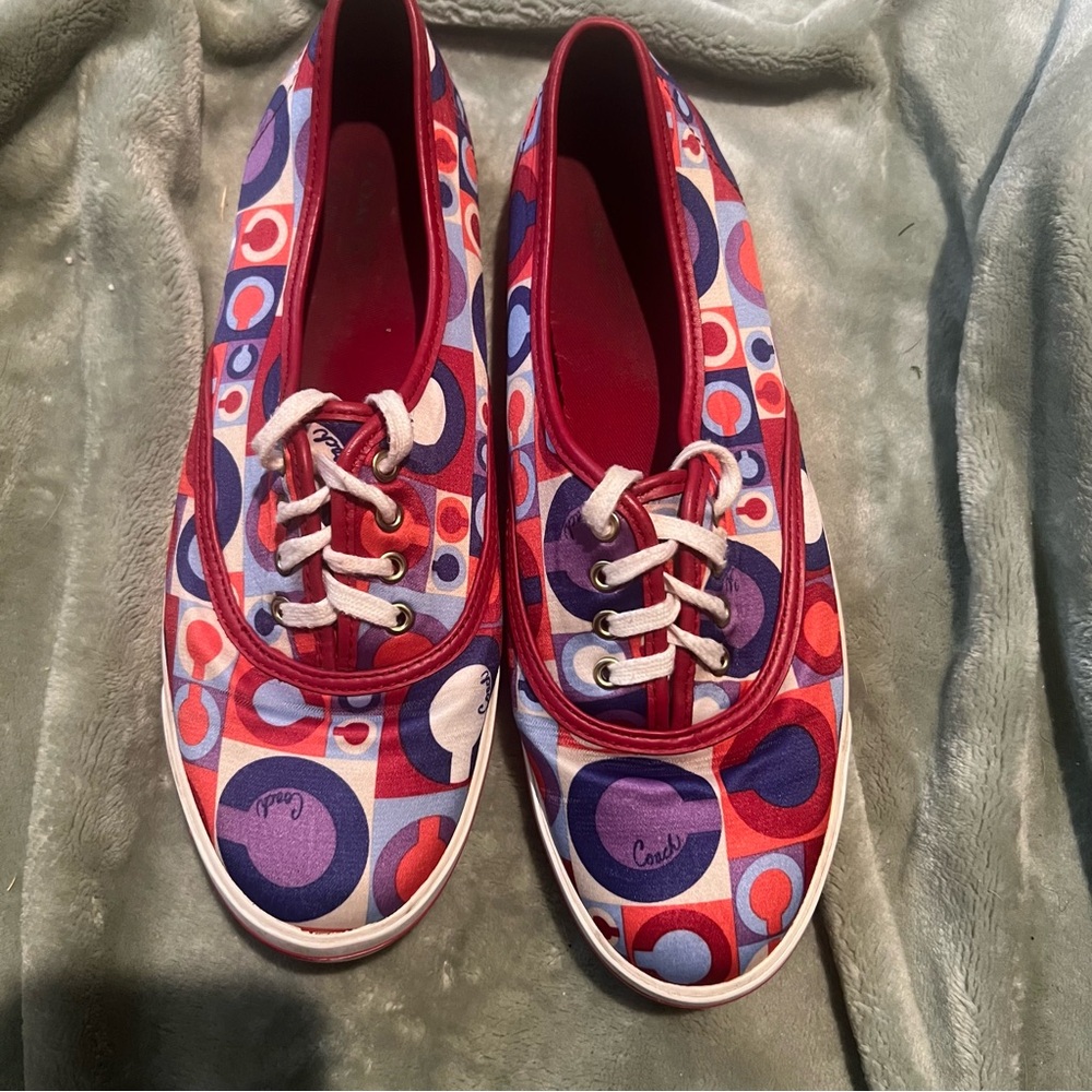 COACH Colorful Geometric Canvas Women's Sneakers - Red & Purple